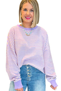 Pink Stripe Drop Shoulder Long Sleeve Top