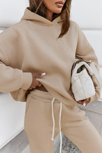 Pale Khaki Chunky Two-piece Hooded Sweatsuit