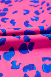 Rose Contrast Leopard Print Plus Size V Neck Blouse