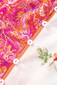 Multicolour Boho Floral Patchwork Buttoned Short Sleeve Blouse