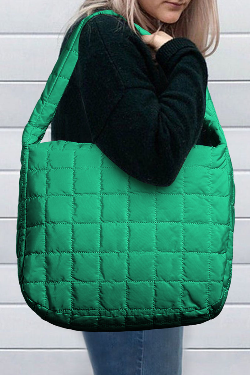Black Quilted Zipper Large Shoulder Bag