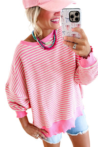 Pink Stripe Drop Shoulder Long Sleeve Top