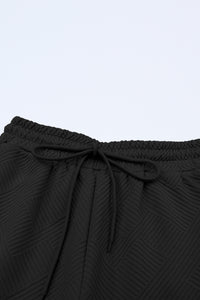 Black Textured Loose Fit T Shirt and Drawstring Pants Set