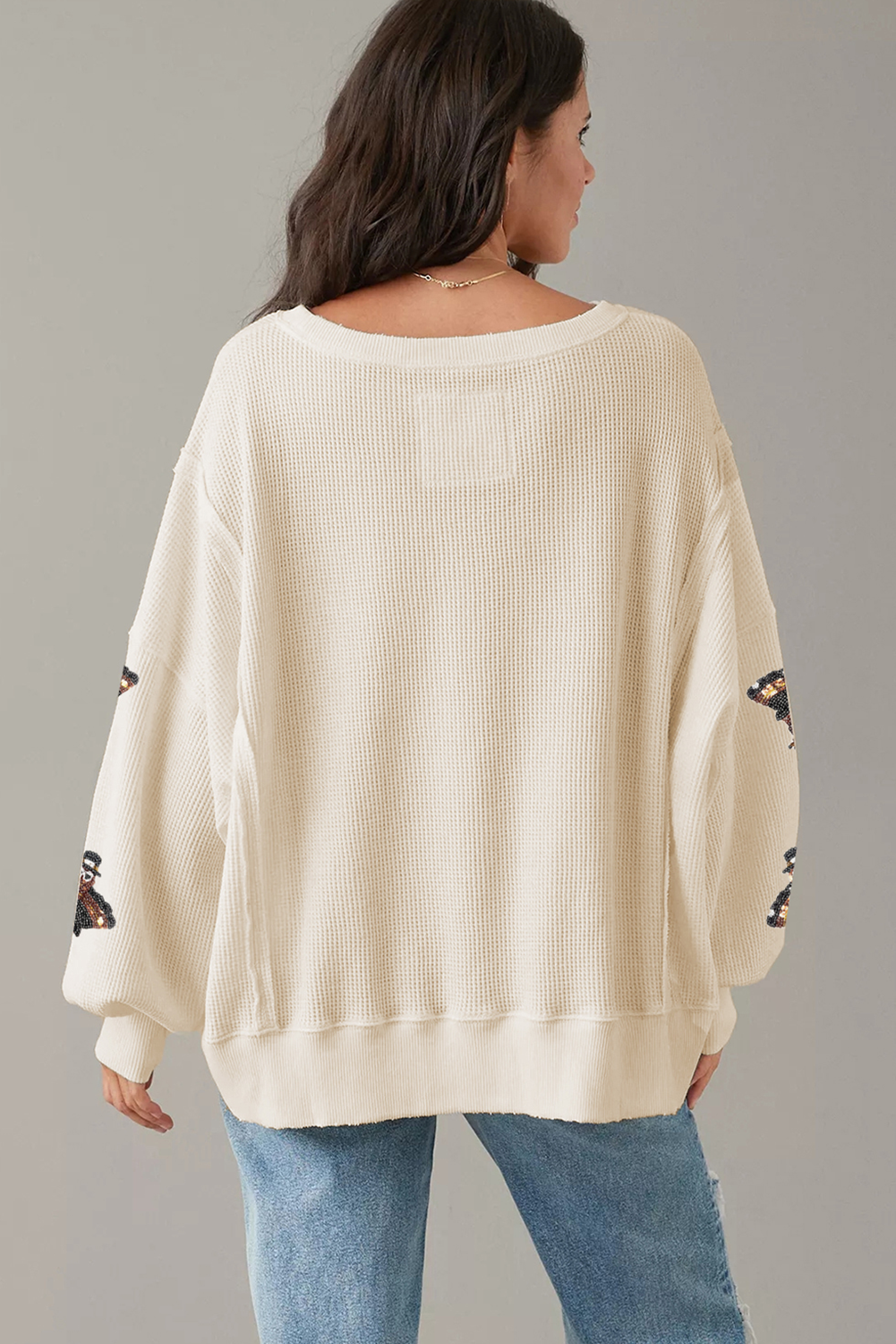 White Thanksgiving Turkey Waffle Oversized Knit Top