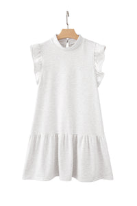 White Flutter Sleeve Crew Neck Shift Dress