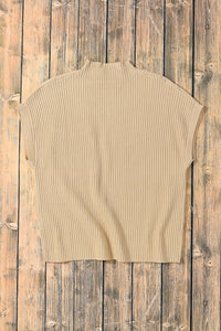 Oatmeal Patch Pocket Ribbed Knit Short Sleeve Sweater