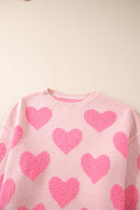 Light Pink Valentine’s Day Heart Jacquard Knit Sweater