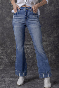 Sky Blue Slight Distressed Medium Wash Flare Jeans