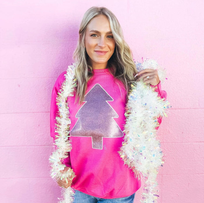 Pink glitter Christmas tree sweatshirt (ships in 5-7 days)