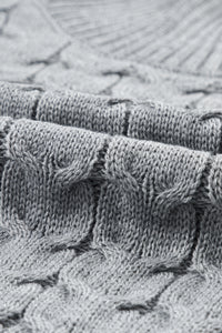 Medium Grey Cable Knit Turtleneck Batwing Sleeve Sweater
