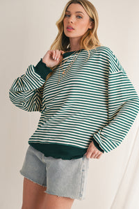 Pink Stripe Drop Shoulder Long Sleeve Top