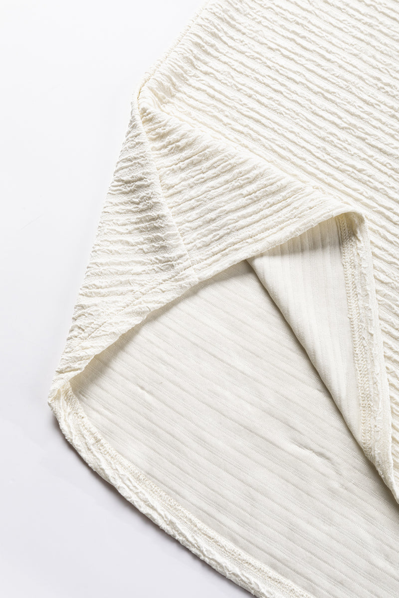 Pale Khaki Solid Color V-Neck Textured Blouse