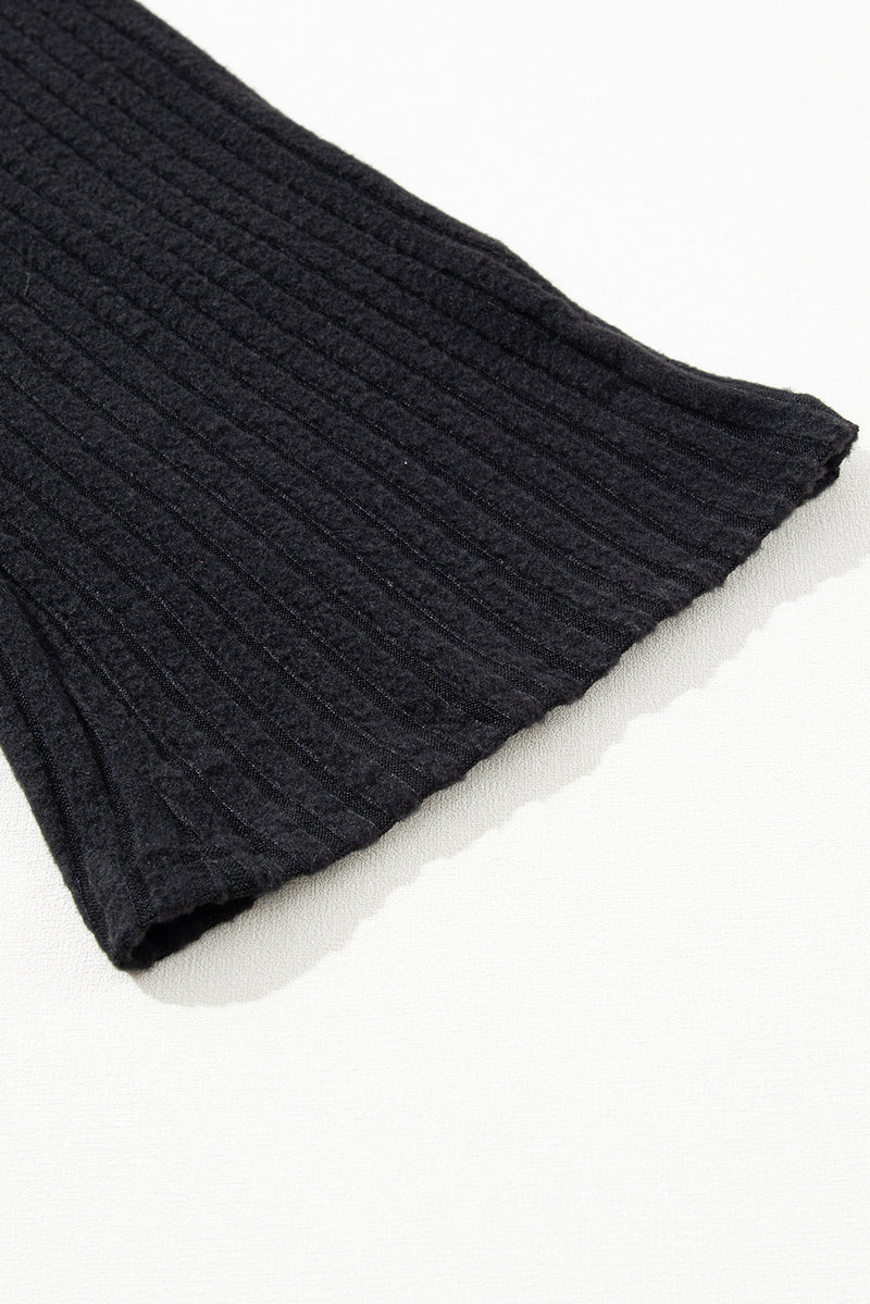 Black Slouchy Ribbed Knit V Neck Top & Pants Loungewear Set