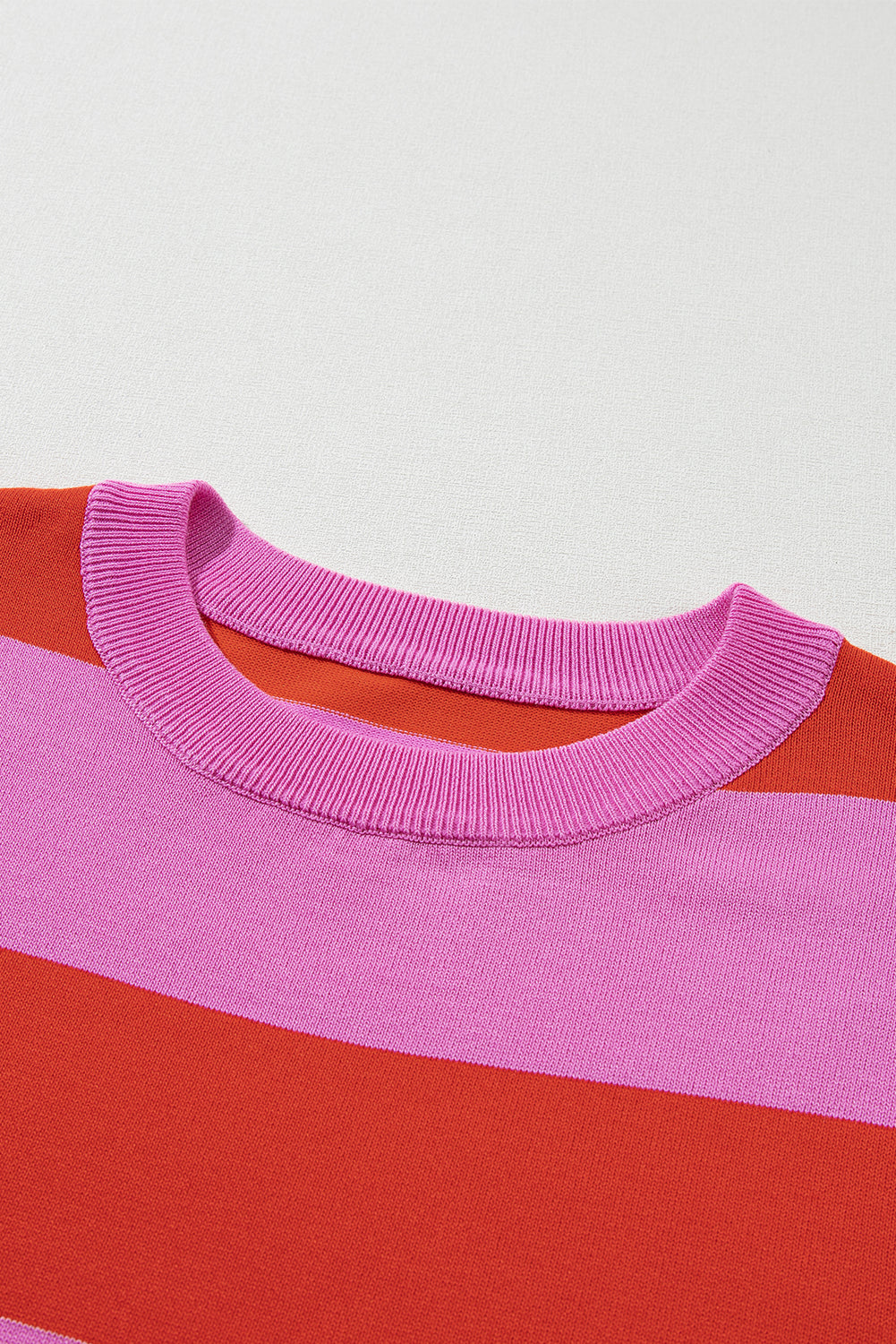 Bright Pink Colorblock Striped Knitted T shirt