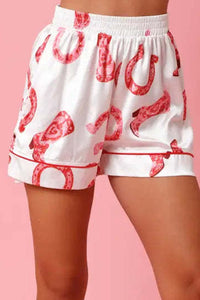 White Full Pattern Shirt and Shorts Satin Pajama Set