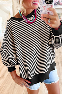 Pink Stripe Drop Shoulder Long Sleeve Top