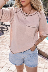 Dusty Pink Exposed Seam Detail Loose T-shirt