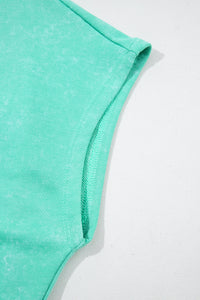 Sea Green Mineral Wash Drawstring Waist Hollow Out Back Short Sleeve Romper