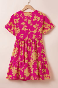 Rose Floral Print Batwing Sleeve Smock Dress