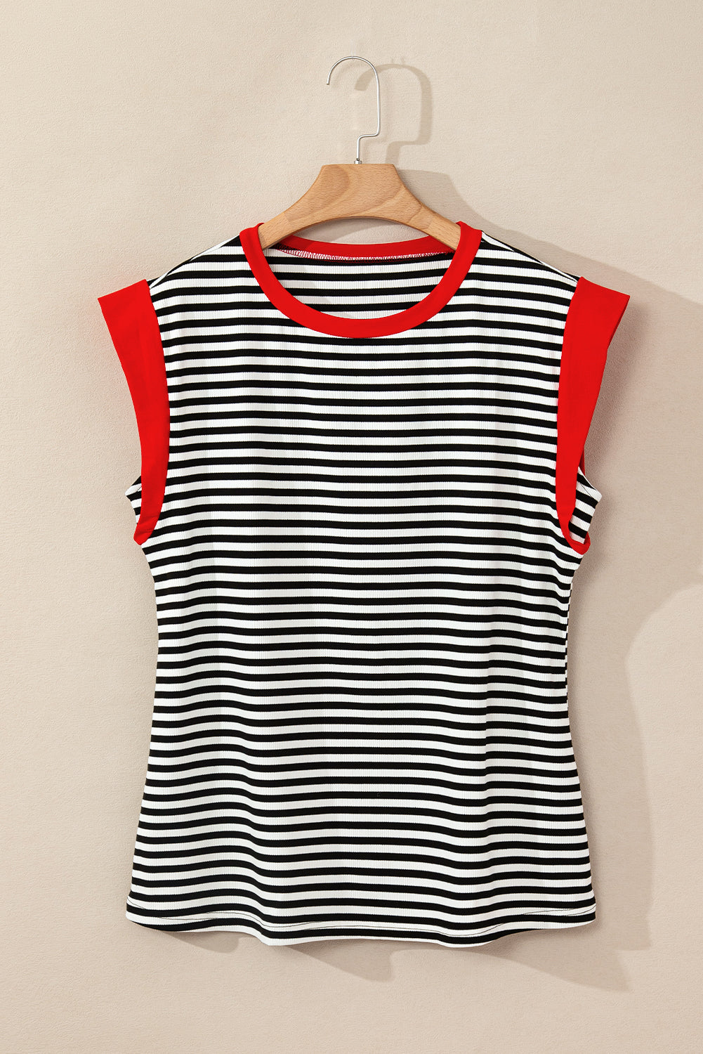 Black Stripe Colorblock Edge Round Neck Tank Top