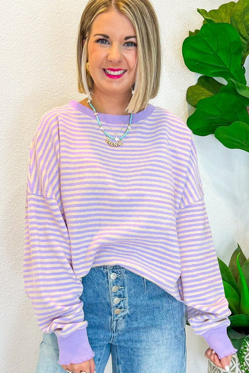 Pink Stripe Drop Shoulder Long Sleeve Top