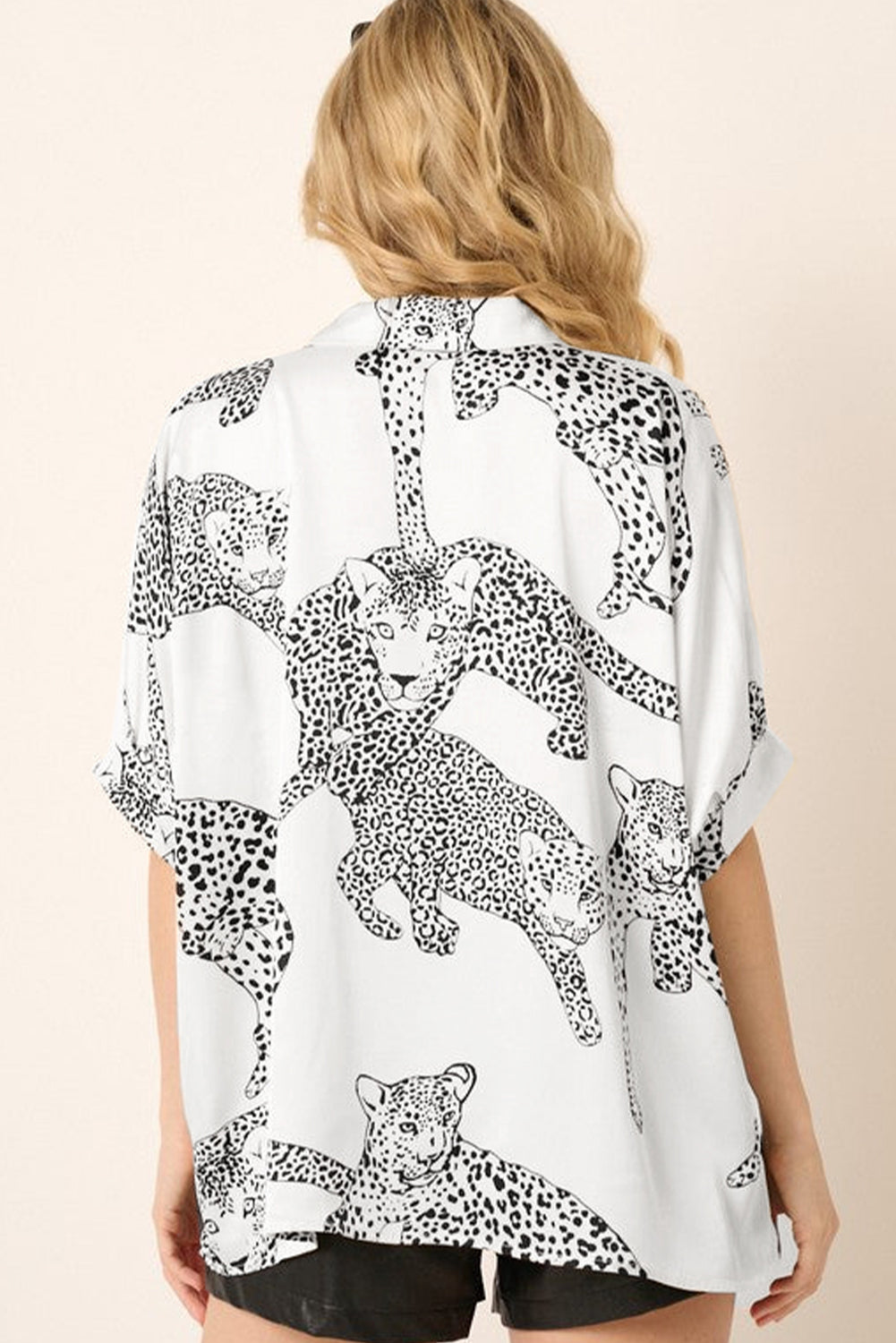 Beige Cheetah Print Buttoned Half Sleeve Shirt
