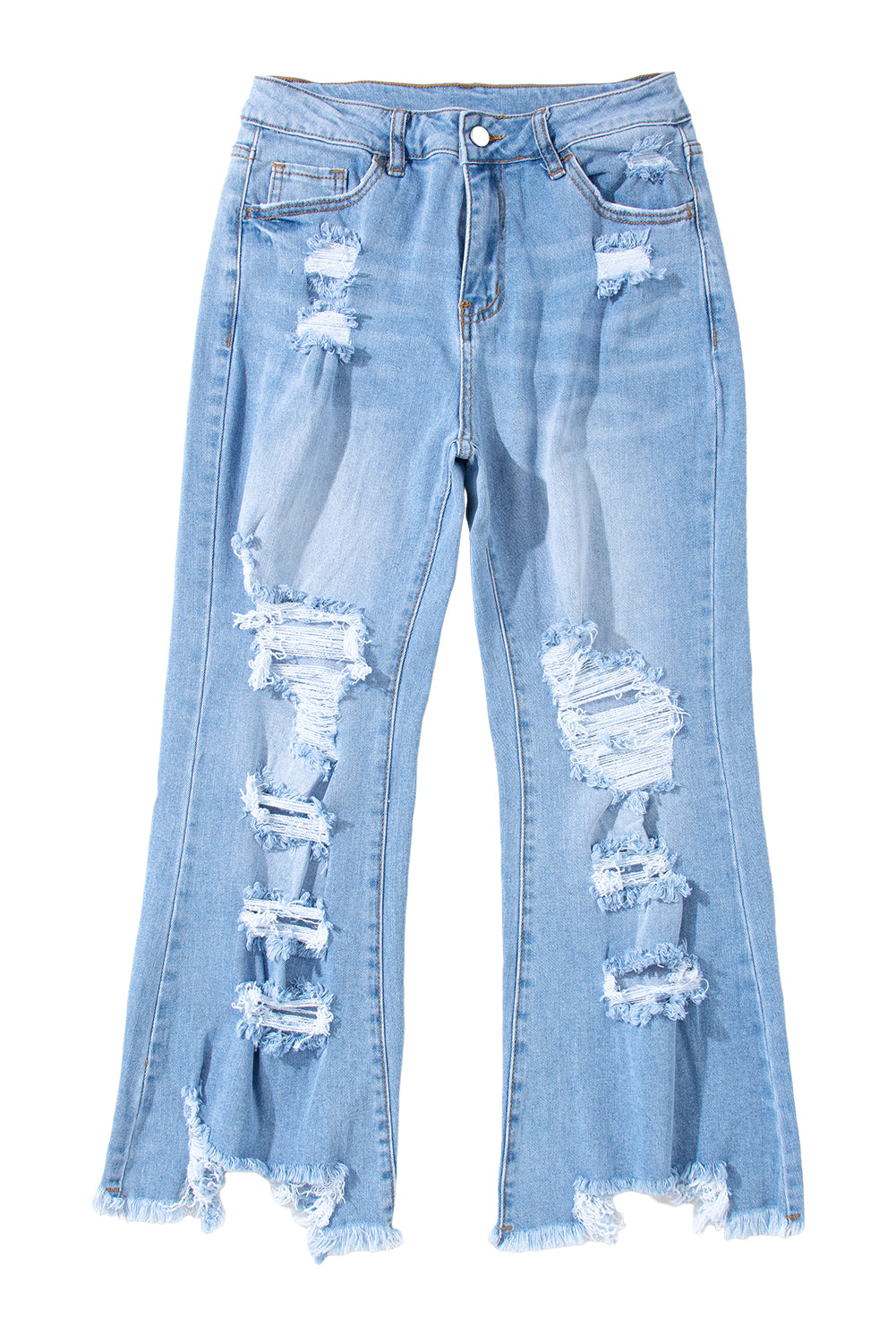 Sky Blue Heavy Destroyed High Waist Jeans