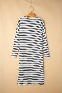 Black Stripe Print Open Front Duster Cardigan