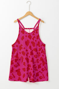 Rose Red Leopard Pocketed V Neck Sleeveless Romper