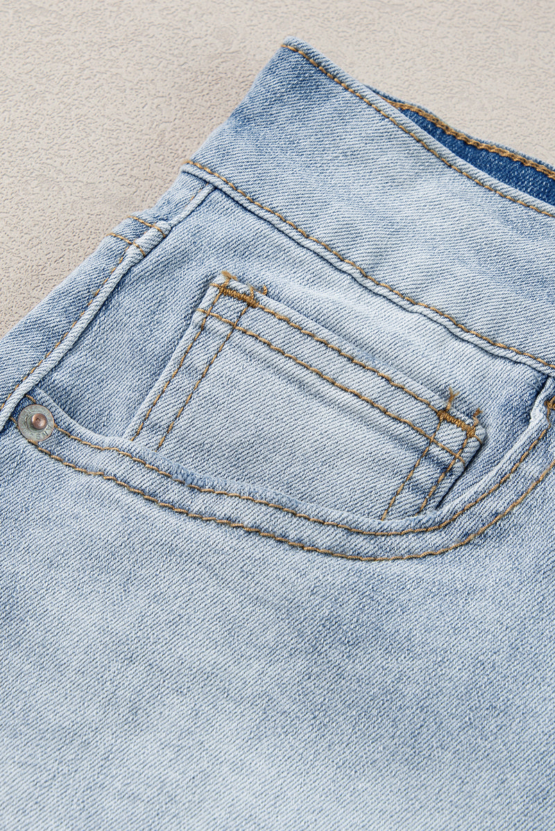 Light Blue Vintage Washed Raw Edge Jean Shorts