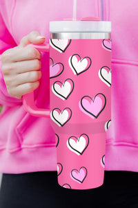 Rose Red Valentines Heart Printed Thermos Cup with Handle 1200ml