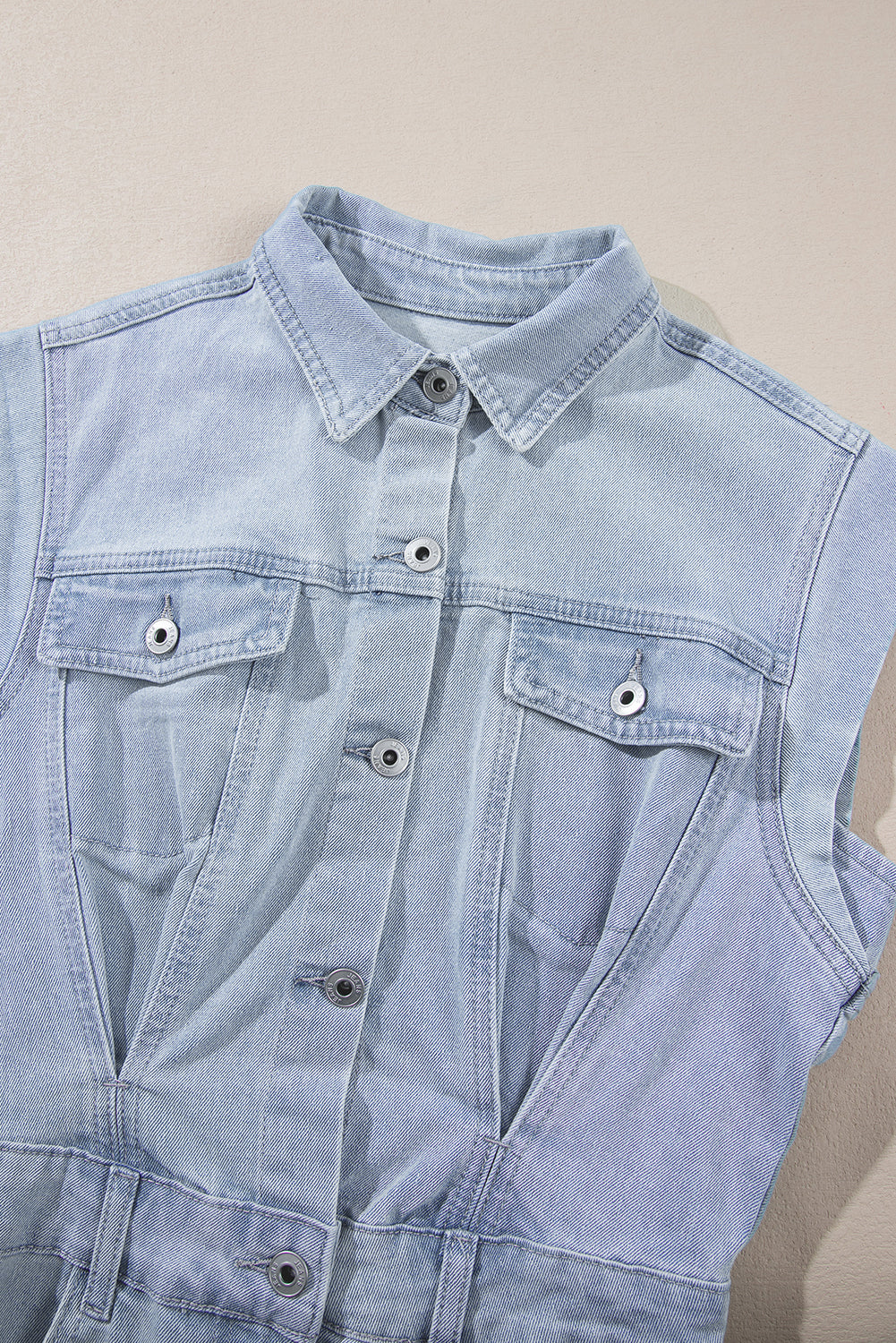 Light Blue Acid Wash Flap Pockets Frayed Denim Dress