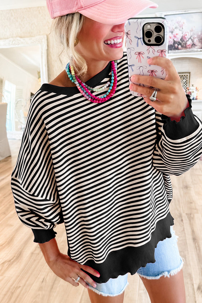 Pink Stripe Drop Shoulder Long Sleeve Top