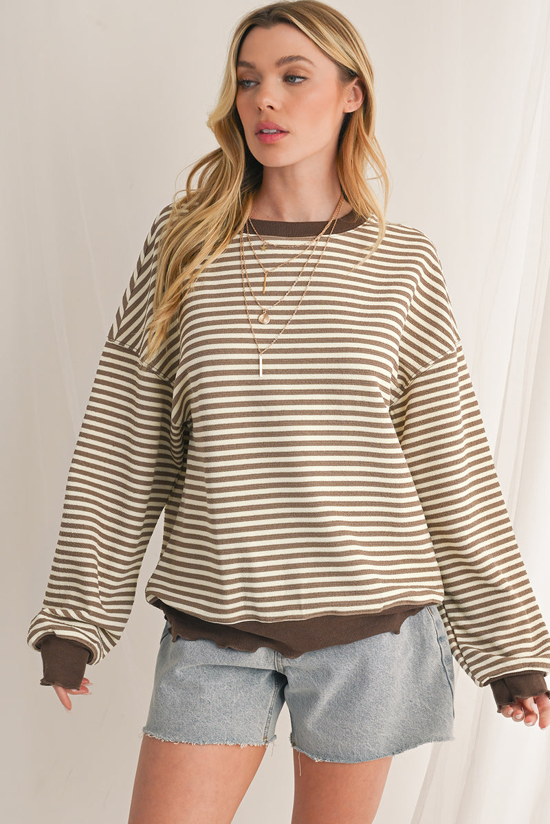 Pink Stripe Drop Shoulder Long Sleeve Top