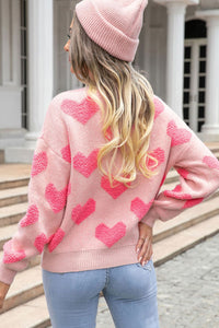 Light Pink Valentine’s Day Heart Jacquard Knit Sweater