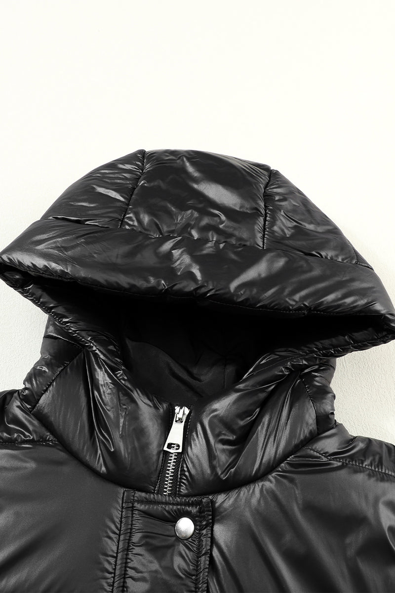 Black Hooded Long Quilted Vest Coat