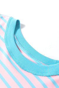 Sky Blue Stripe Contrast Drop Sleeve Loose Top