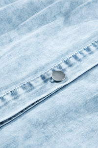 Beau Blue Mineral Wash Ruffled Short Sleeve Buttoned Denim Dress
