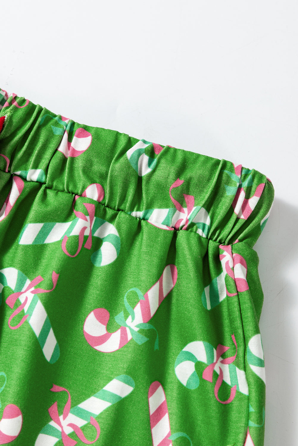 Green Christmas Candy Cane Print Pocketed Knotted Pajama Set