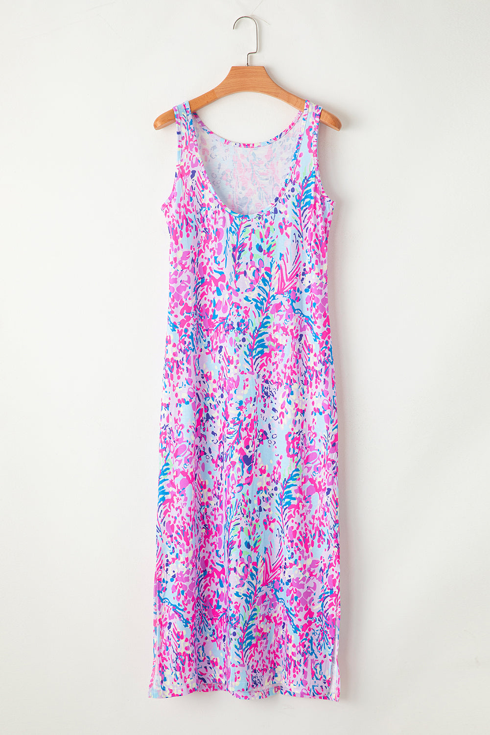 Purple Abstract Floral Print Sleeveless Maxi Dress