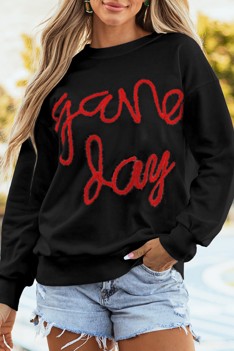 Black Tinsel Game Day Drop Shoulder Graphic Sweatshirt