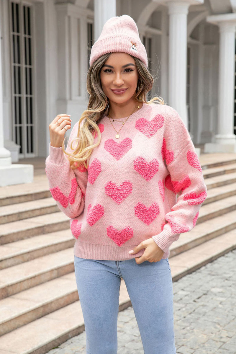 Light Pink Valentine’s Day Heart Jacquard Knit Sweater
