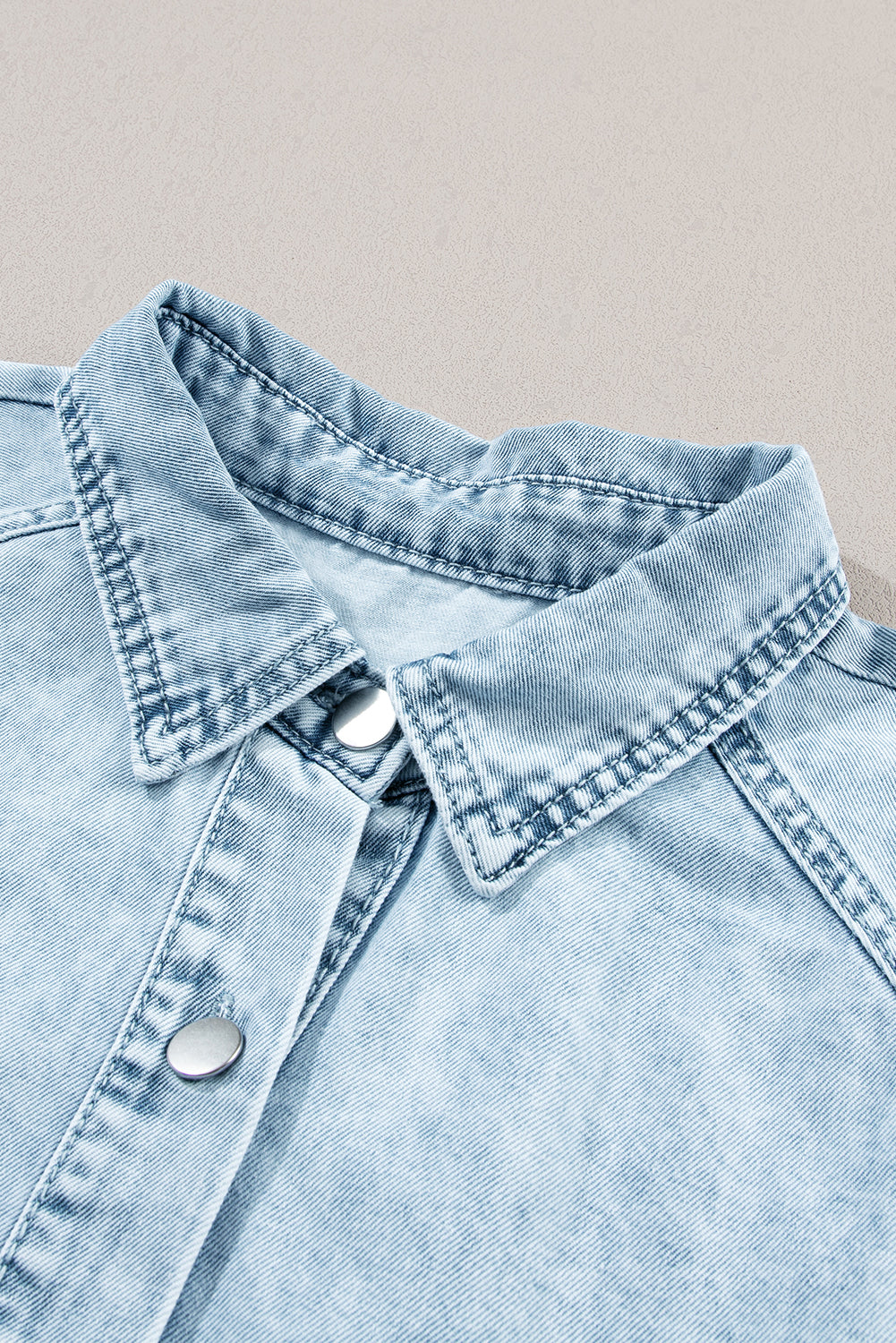 Beau Blue Mineral Wash Ruffled Short Sleeve Buttoned Denim Dress