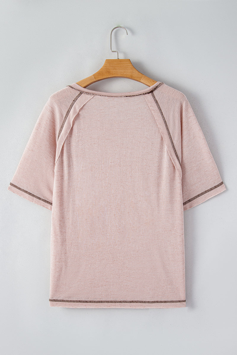 Dusty Pink Exposed Seam Detail Loose T-shirt