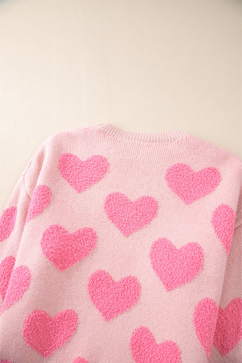 Light Pink Valentine’s Day Heart Jacquard Knit Sweater