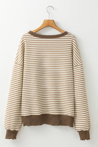 Pink Stripe Drop Shoulder Long Sleeve Top