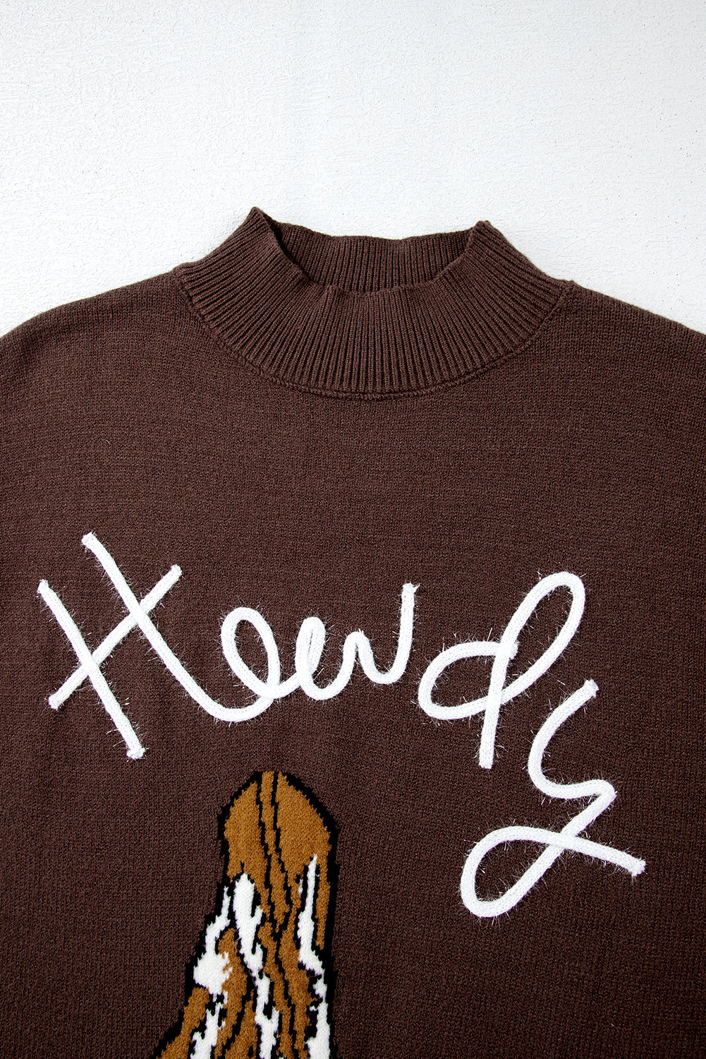 Coffee Western Howdy Boot Graphic High Neck Sweater