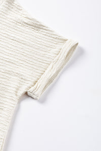 Pale Khaki Solid Color V-Neck Textured Blouse