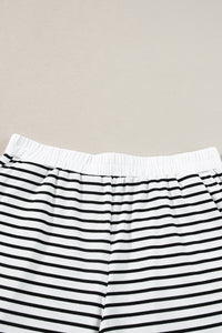 White Stripe Contrast Trim Rib Tee and Pocketed Shorts Set