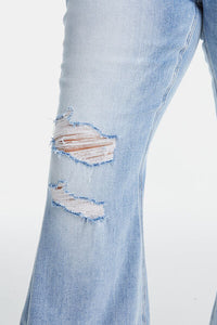 BAYEAS Full Size Distressed Raw Hem High Waist Flare Jeans